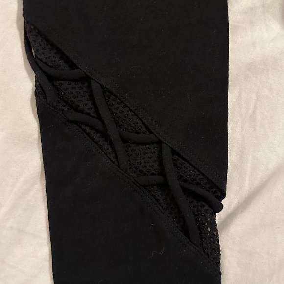 PINK Black Leggings Featuring Criss Cross Mesh Detail on Shins (Size XS) - Picture 3 of 4